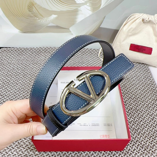The Bold Edition Reversible Belt 30mm Blue Black Grained Calfskin Silver Buckle