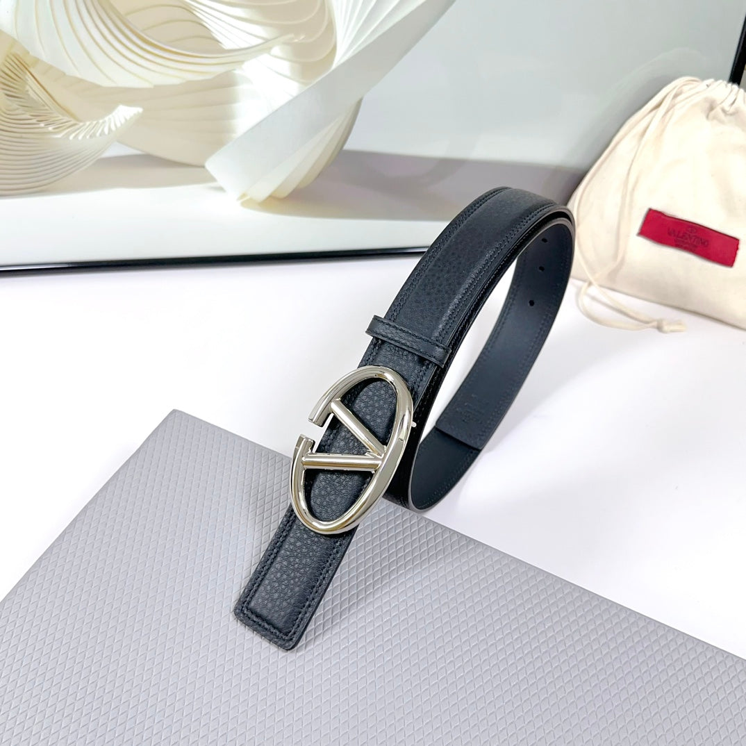 The Bold Edition Belt 34mm Black Calfskin Silver Buckle