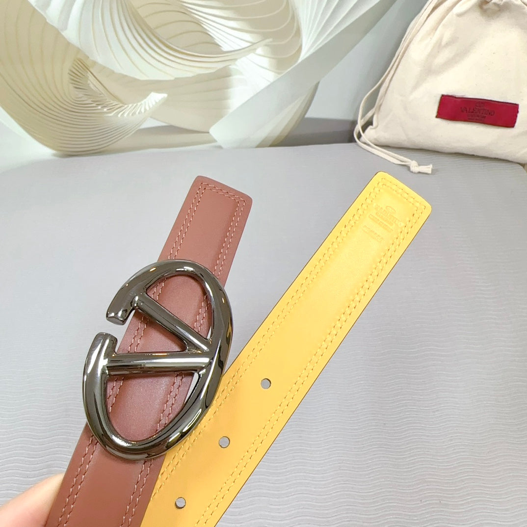 The Bold Edition Belt 30mm Brown Yellow Calfskin Black Buckle