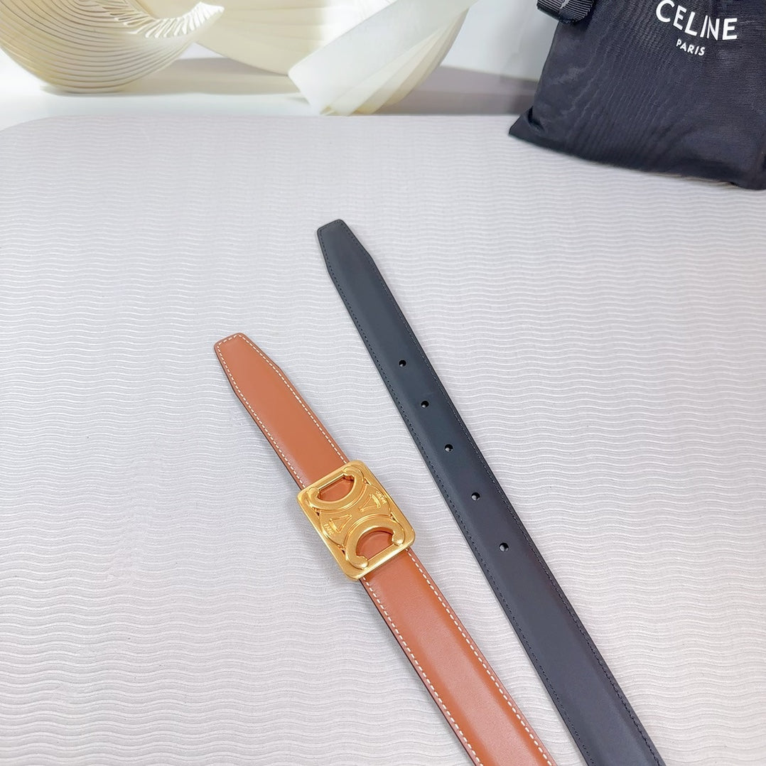 CEL Gold Buckle Belt 25mm Brown Calfskin 178254