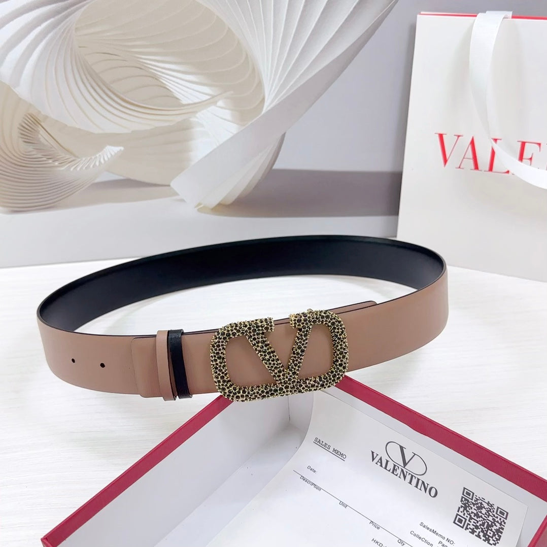 VLOGO SIGNATURE REVERSIBLE BELT 40MM ROSE BLACK GOLD CALFSKIN GOLD BLACK BUCKLE