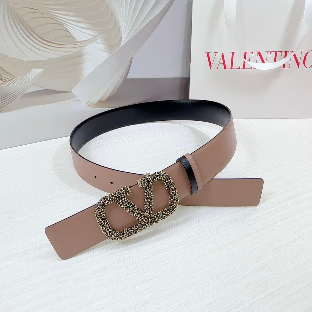 VLOGO SIGNATURE REVERSIBLE BELT 40MM ROSE BLACK GOLD CALFSKIN GOLD BLACK BUCKLE