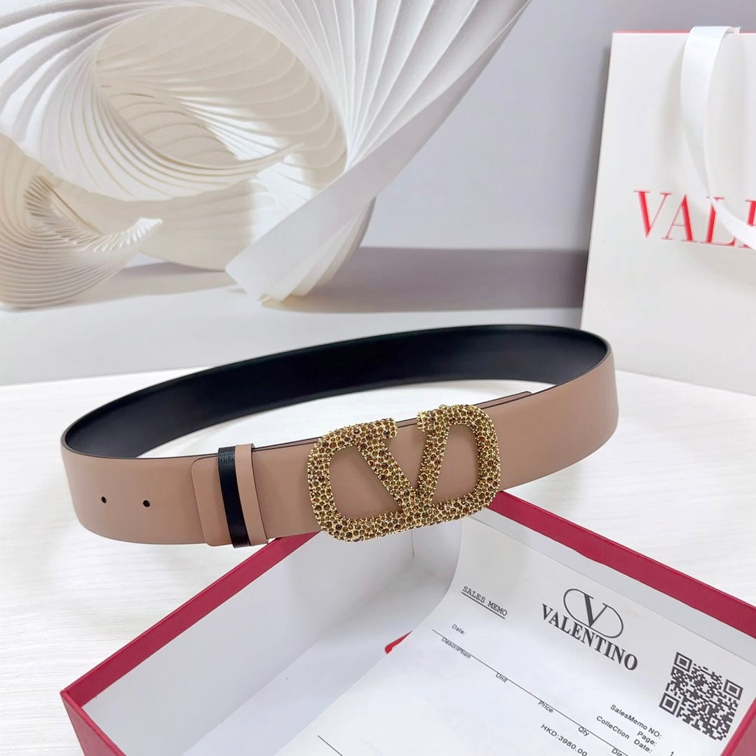 VLOGO SIGNATURE REVERSIBLE BELT 40MM ROSE BLACK GOLD CALFSKIN GOLD BUCKLE