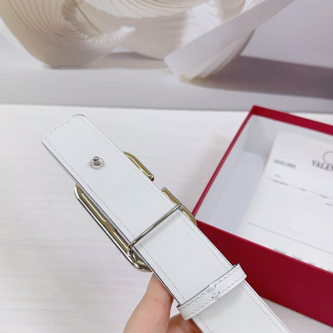 Valenti Toilde Iconographe Belt 40mm White Beige Calfskin Silver Hammered-effect Buckle