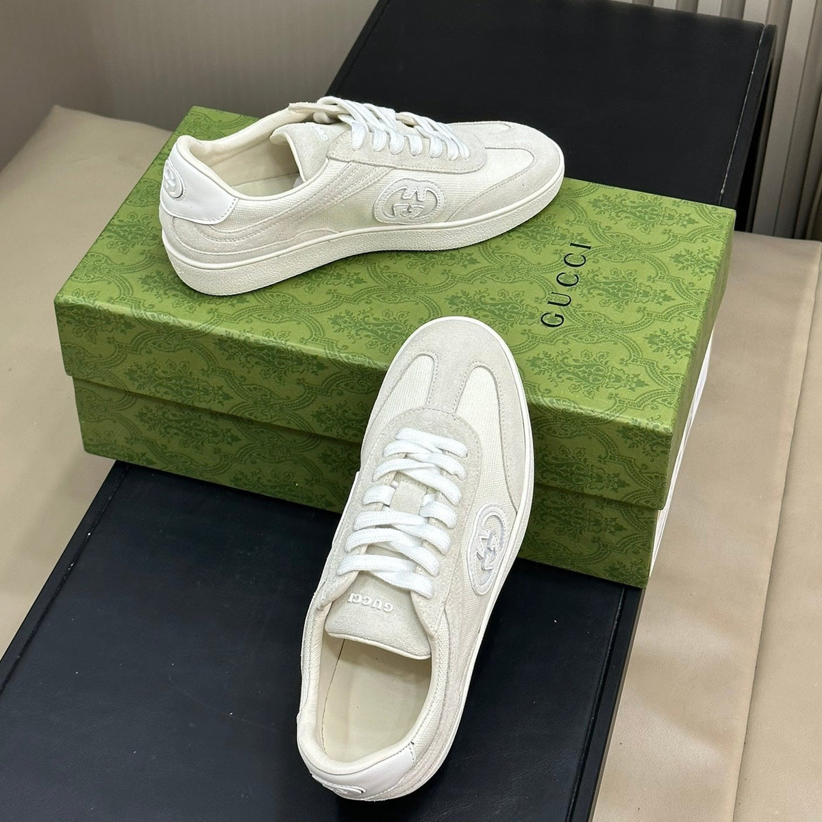 GG Low Sneaker White Canvas Suede Calfskin