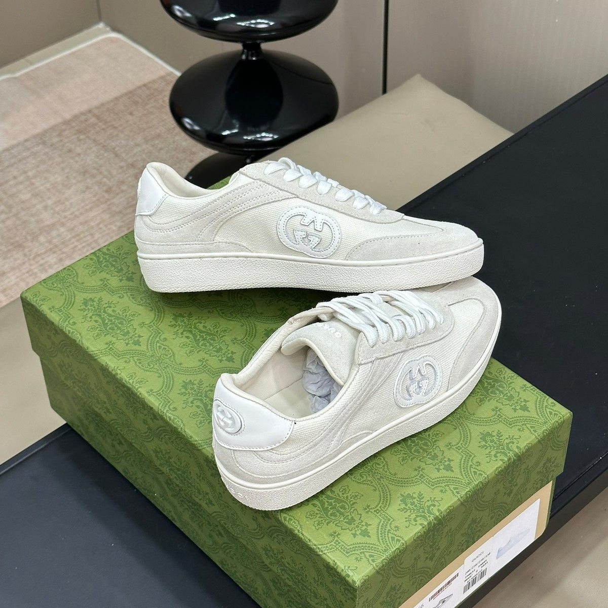 GG Low Sneaker White Canvas Suede Calfskin