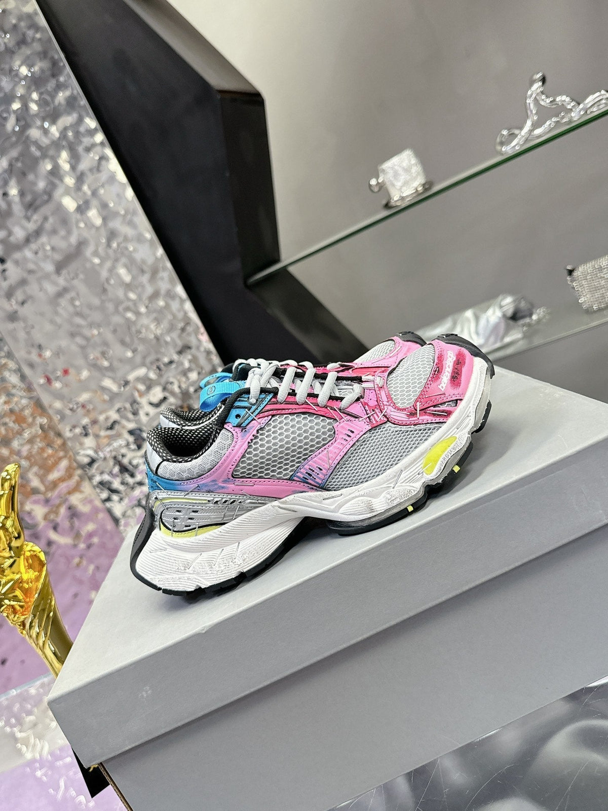 STAPLER SNEAKER IN GRAY PINK BLUE POLYURETHANE AND MESH