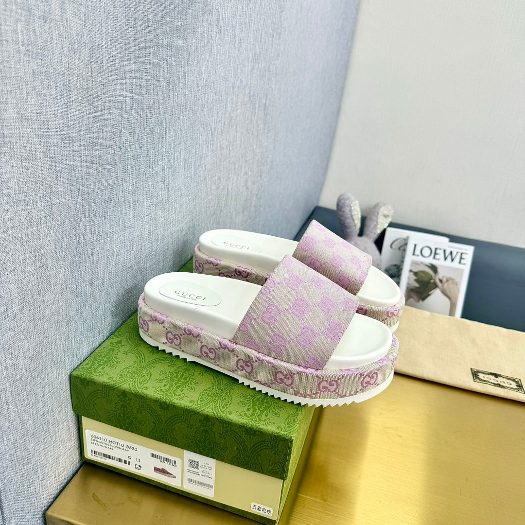 GG PLATFORM SLIDE SANDAL PASTEL PINK CANVAS