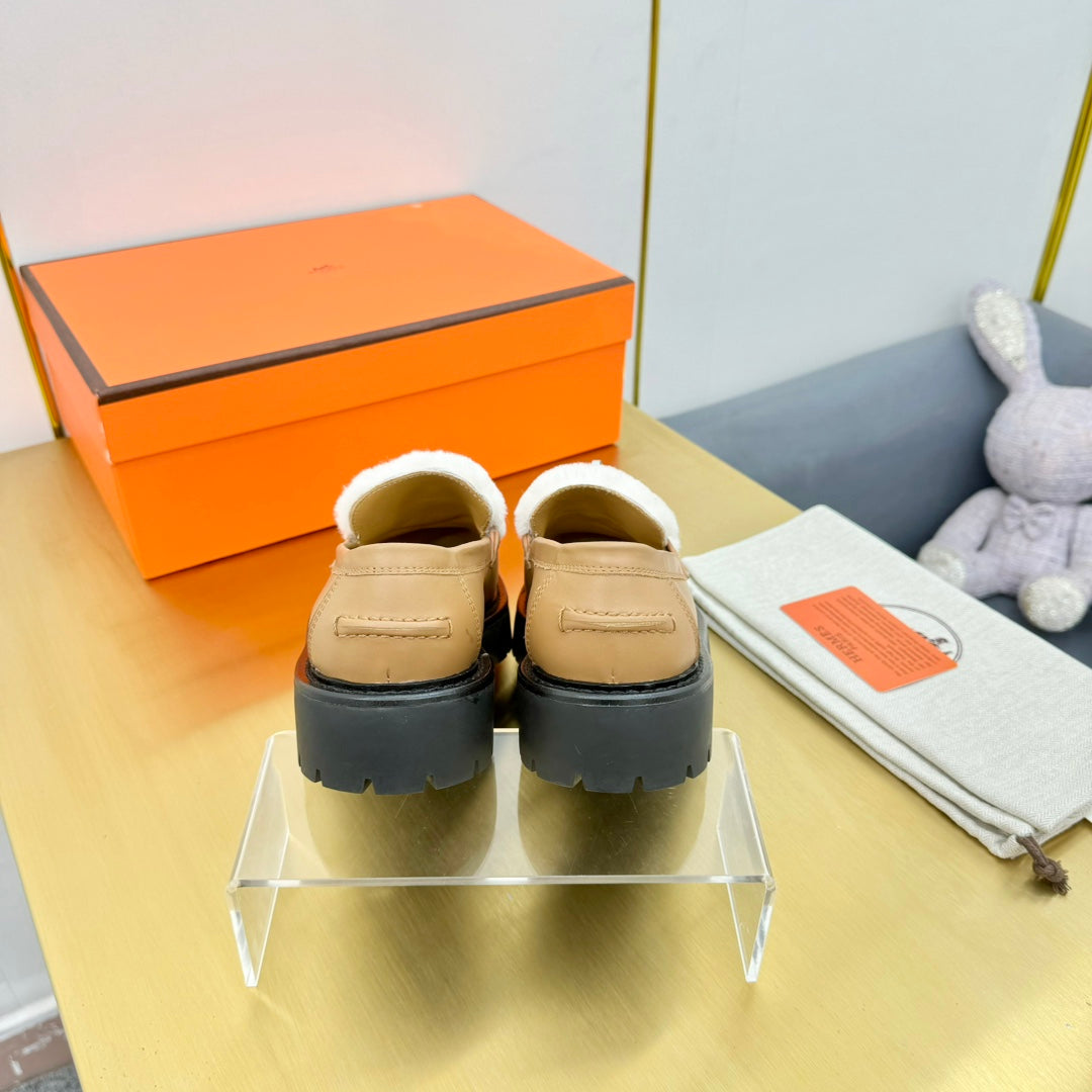 HM Icone Loafer White Shearling Brown Clalfskin