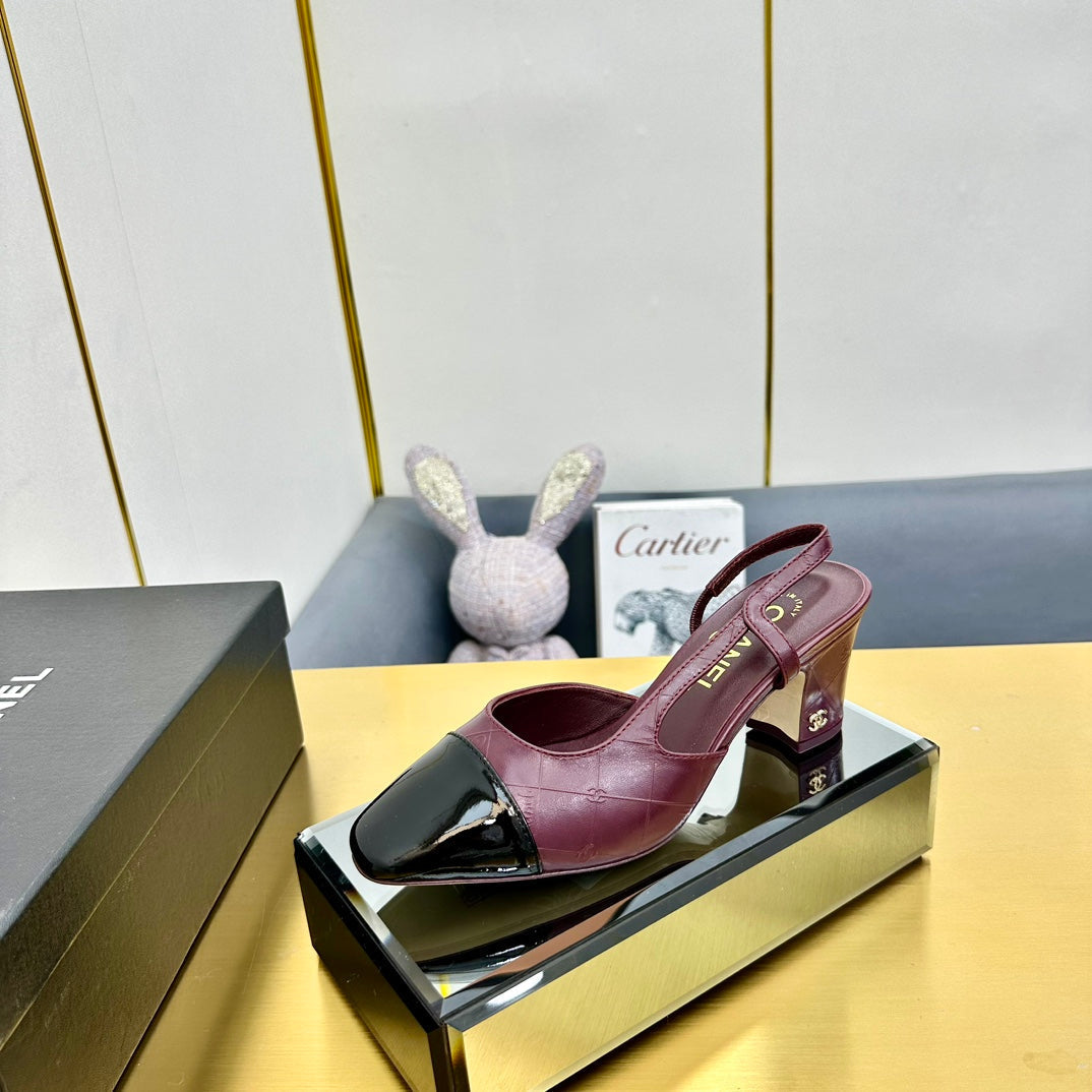 cc slingback pumps 65 in burgundy lambskin and black patent calfskin 137439