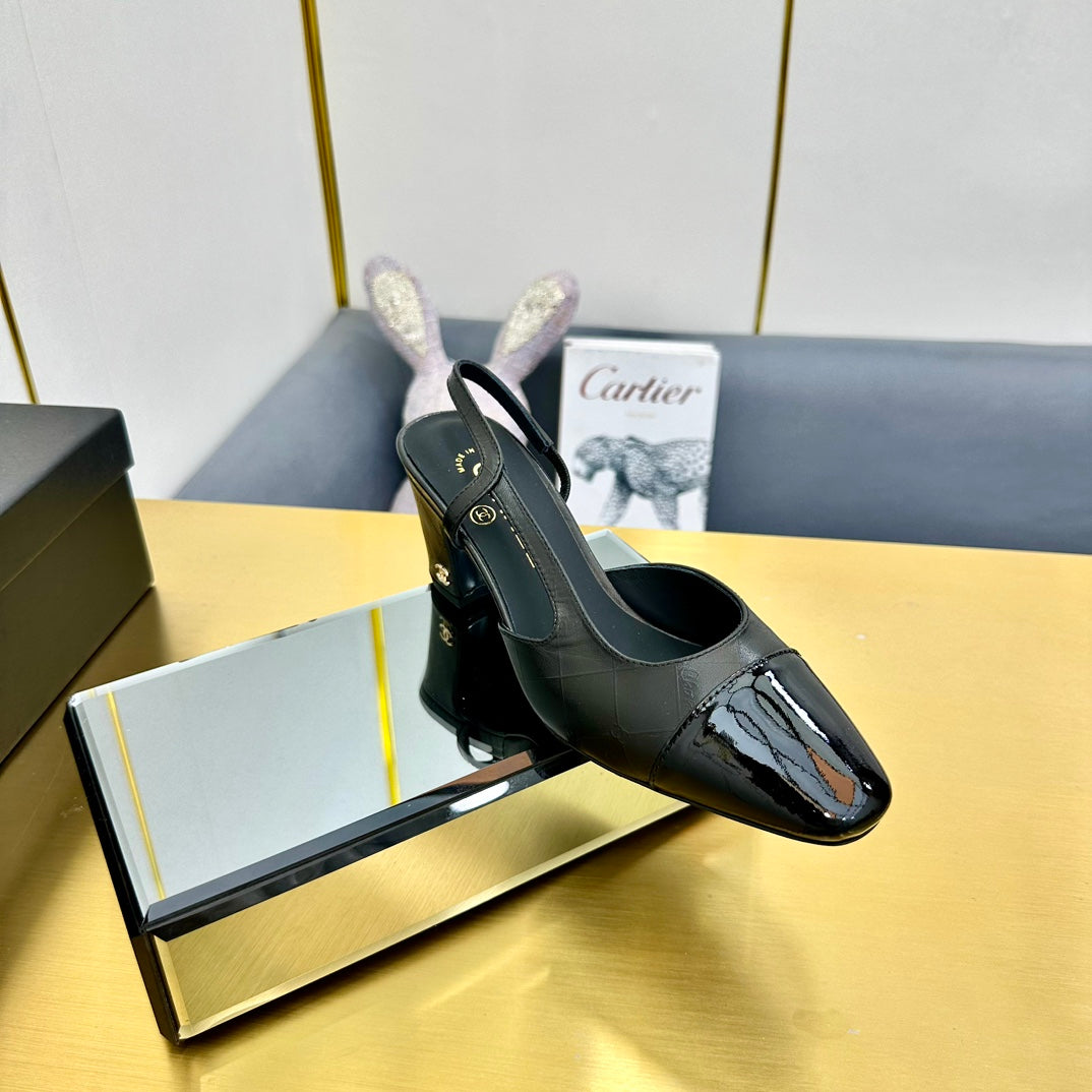 cc slingback pumps 65 in black lambskin and black patent calfskin 137443