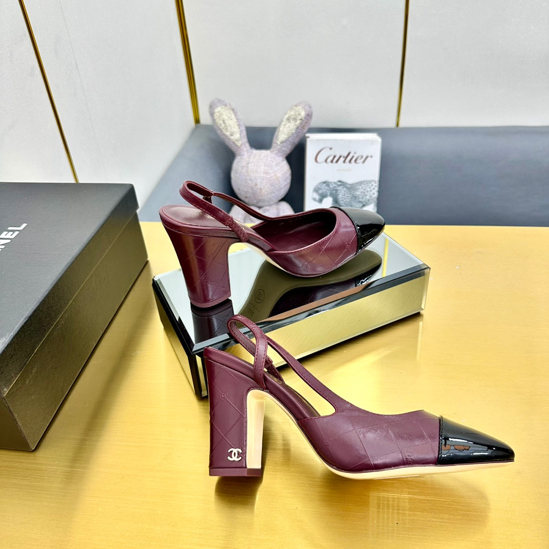 cc slingback pumps 90 in burgundy lambskin and black patent calfskin 137454