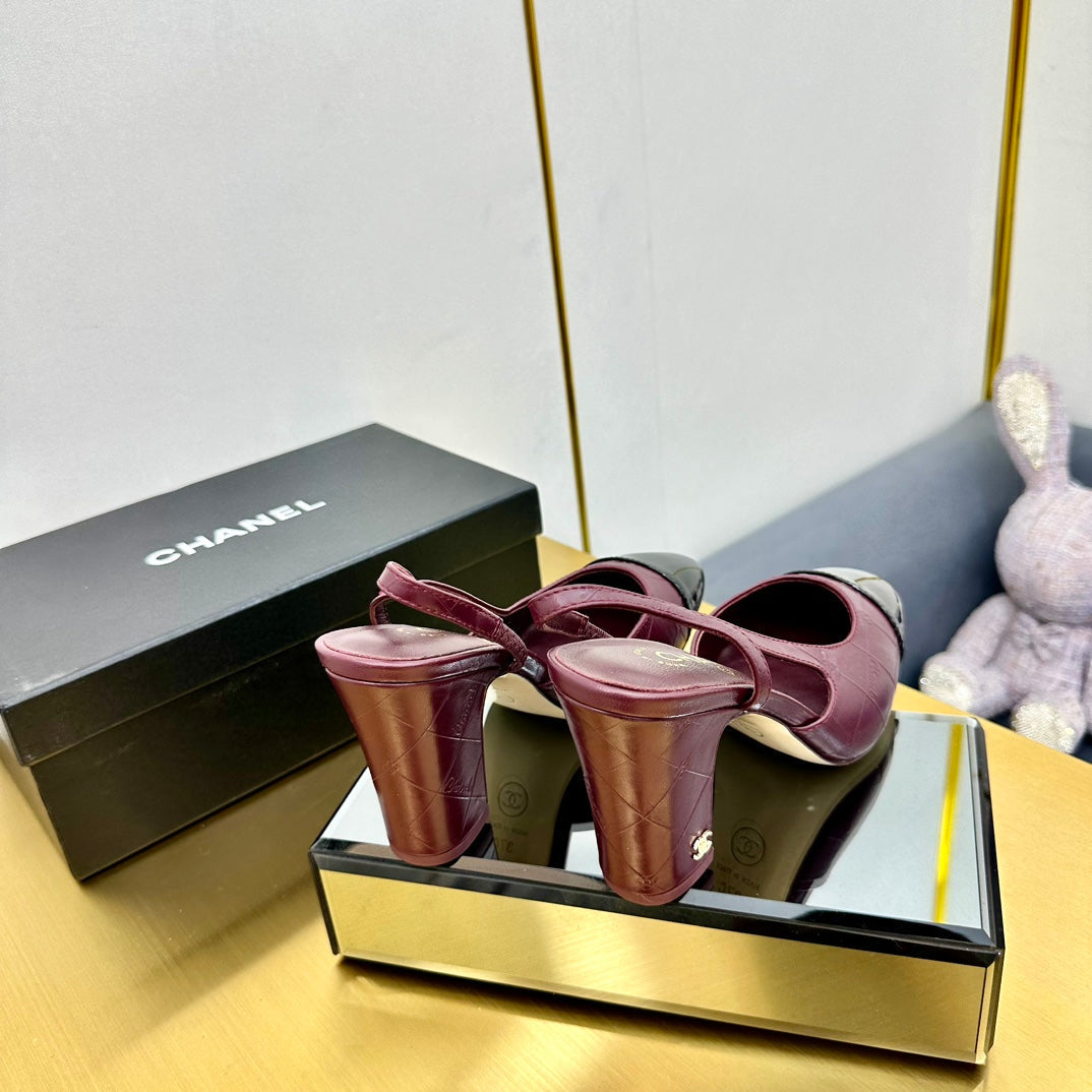 cc slingback pumps 90 in burgundy lambskin and black patent calfskin 137454