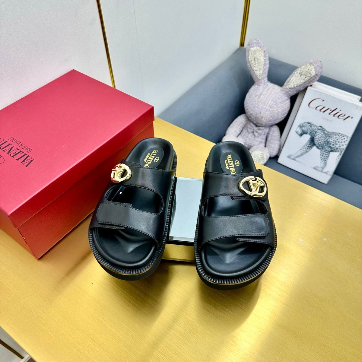 VT 25 Platform Sandals Black Slippers Cowhide 332069