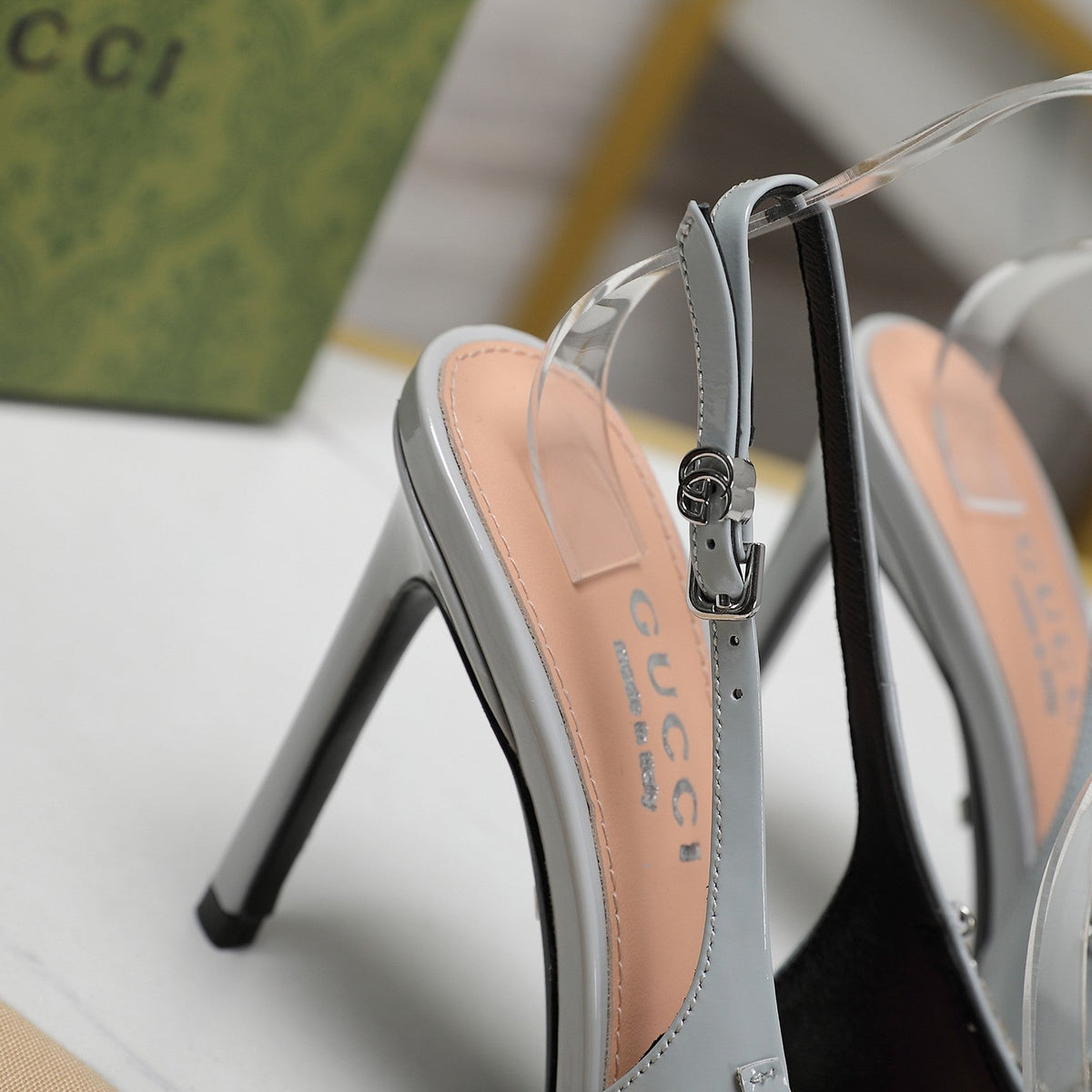 GG CRYSTAL HIGH HEEL SANDAL CLOUD LAMBSKIN
