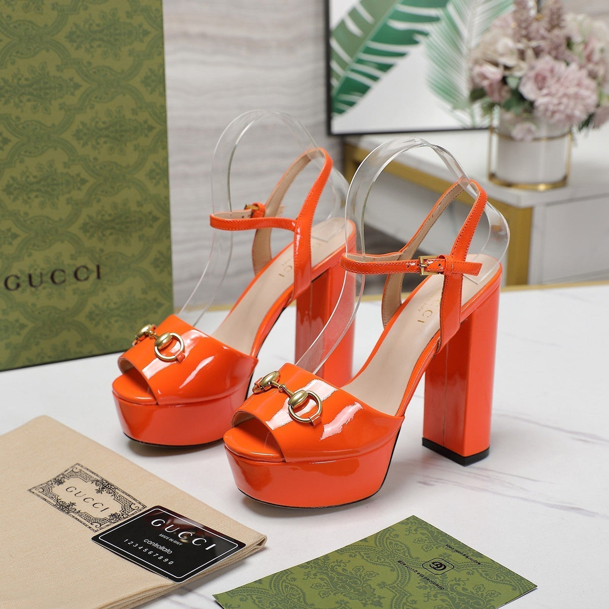 GG Sandales Cuir Noir Orange