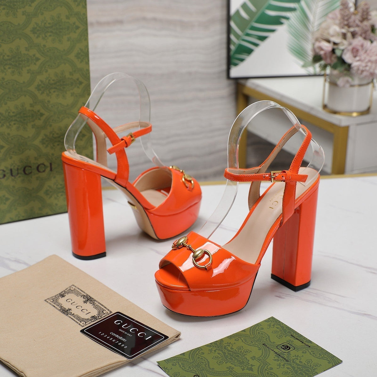 GG Sandales Cuir Noir Orange