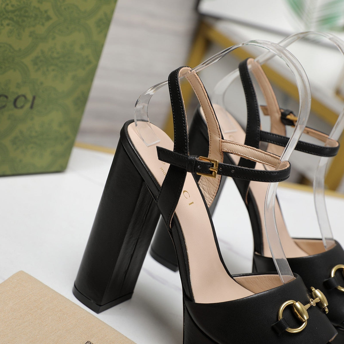 GG Sandales Cuir Noir Black