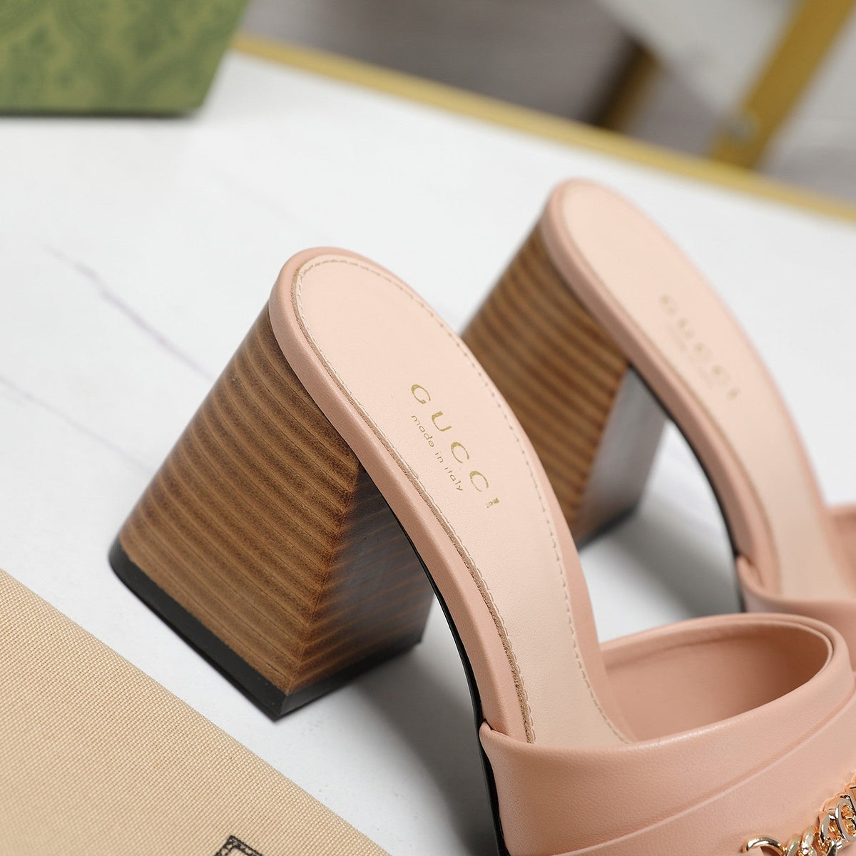 GG High Heels Half Slippers Pink