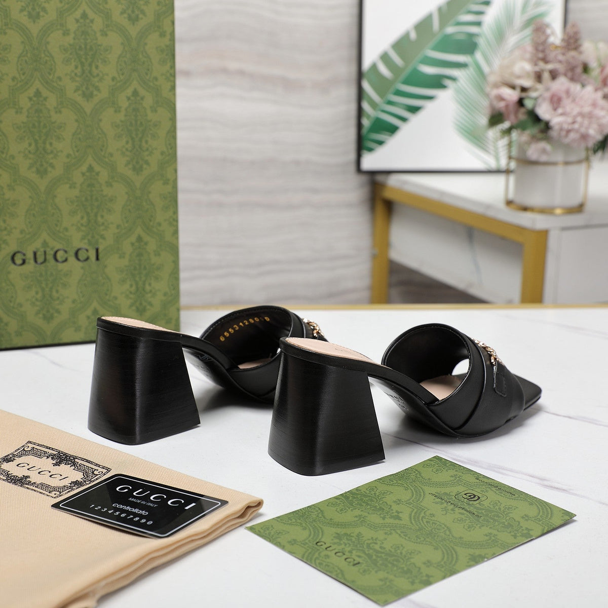GG High Heels Half Slippers Black