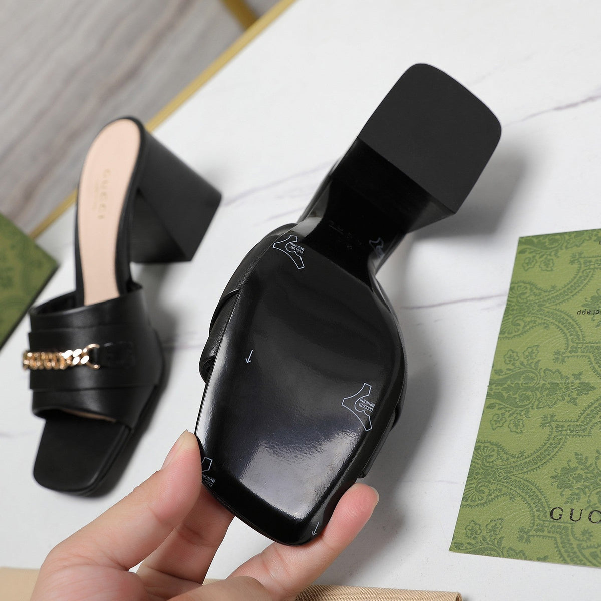 GG High Heels Half Slippers Black