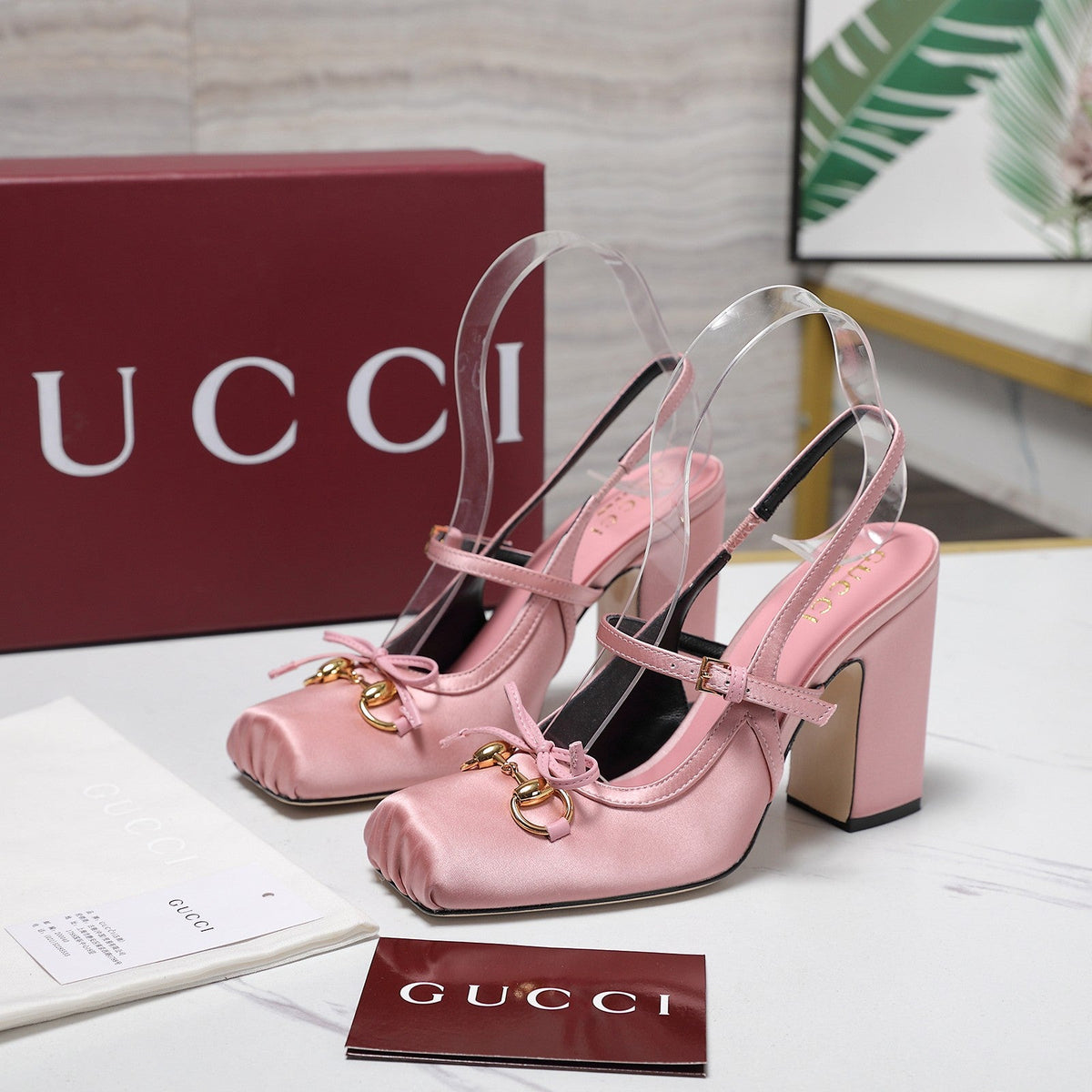 Gucci Horsebit Slingback Pumps Pink  Satin Fabric 504422