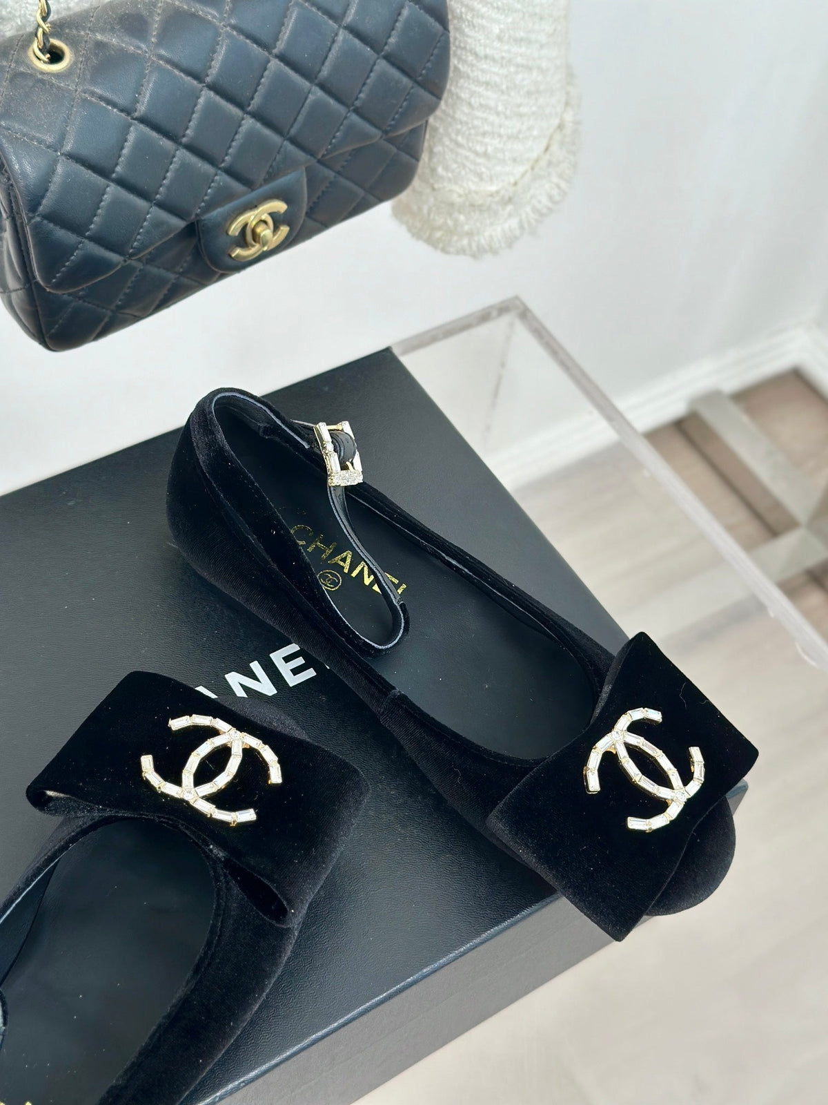 CC Mary Jane Black Velvet Lambskin Lining
