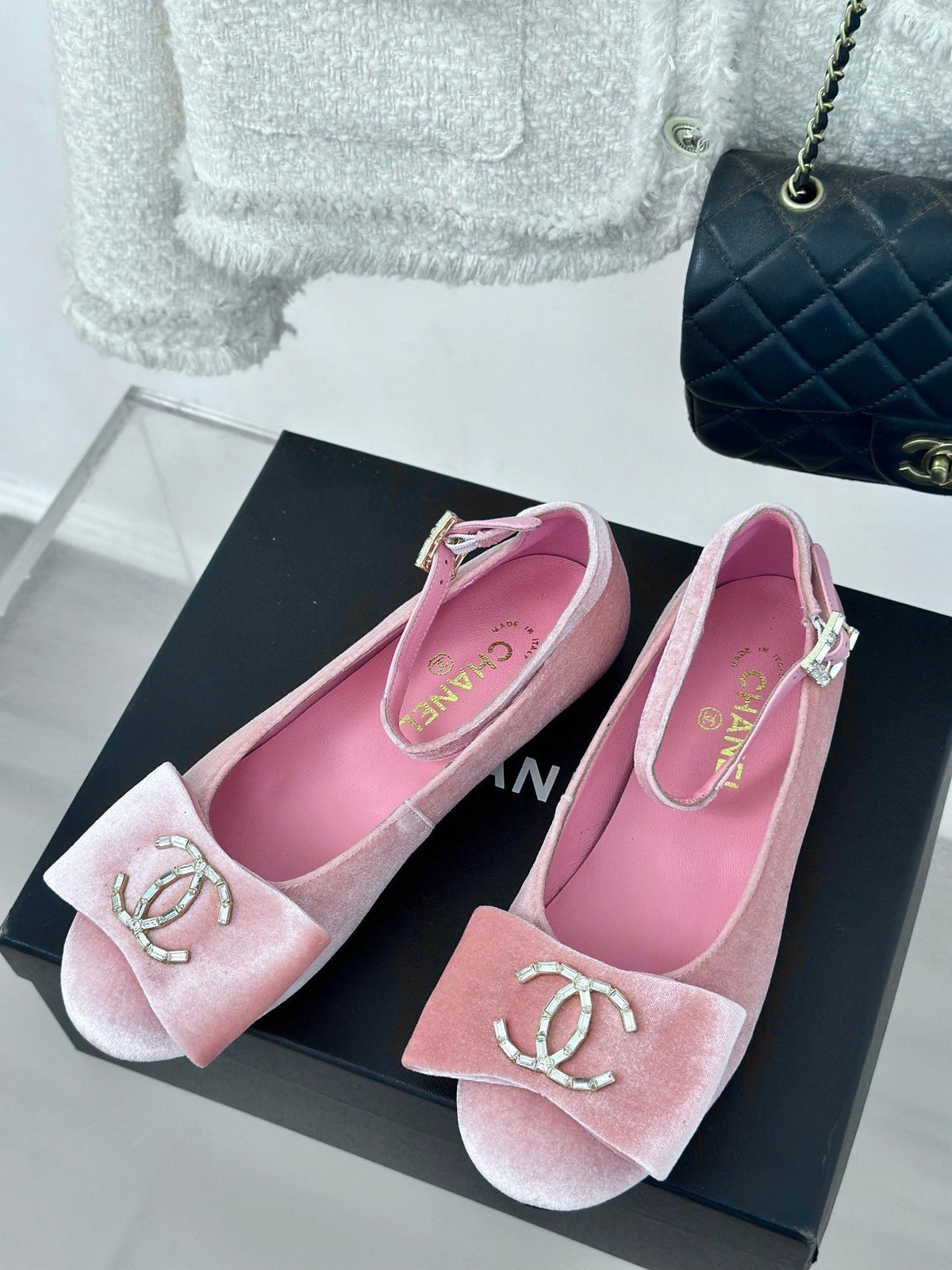 CC Mary Jane Pink Velvet Lambskin lining