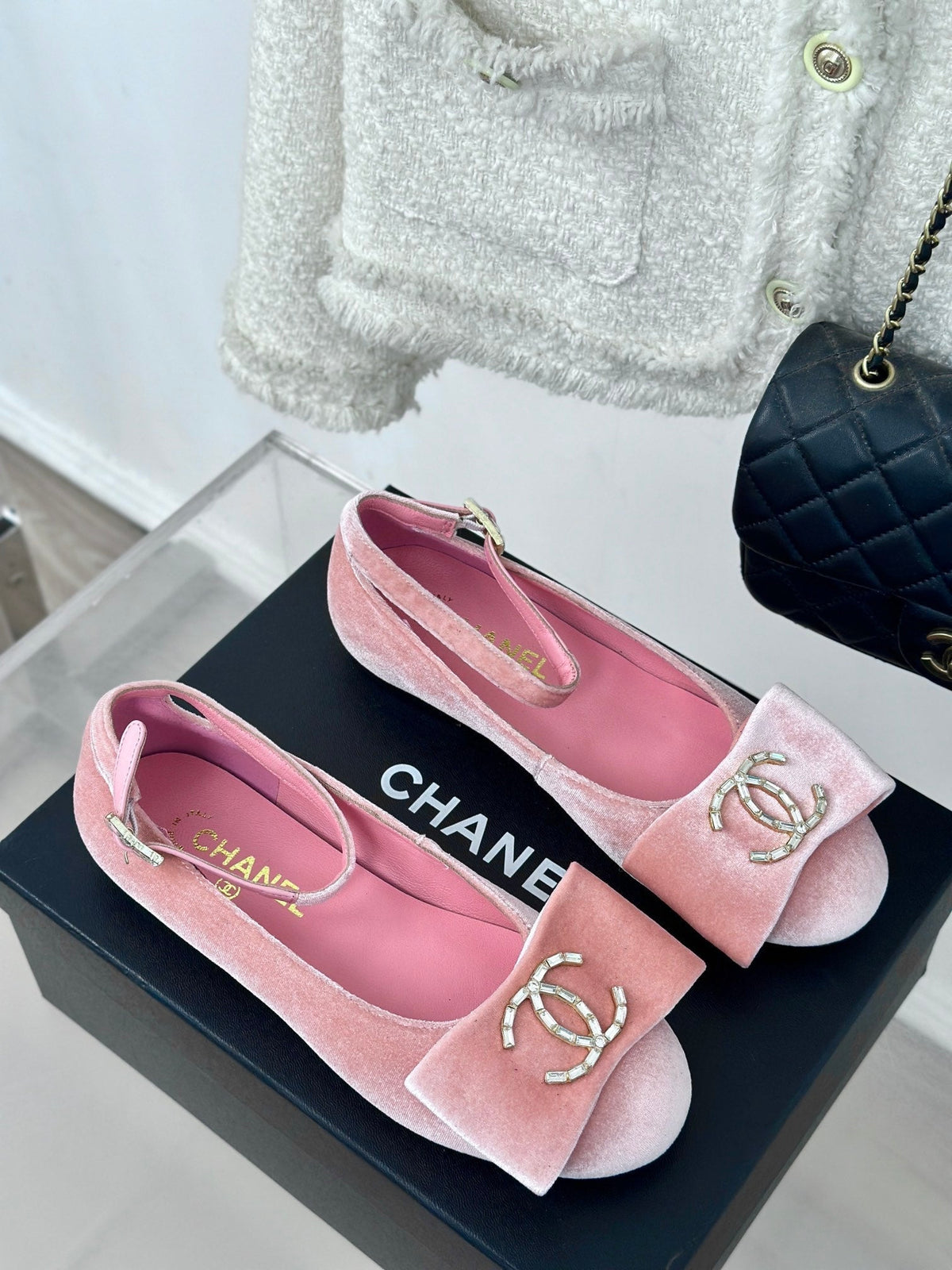 CC Mary Jane Pink Velvet Lambskin lining