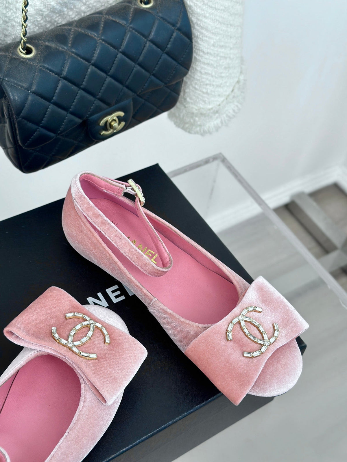 CC Mary Jane Pink Velvet Lambskin lining