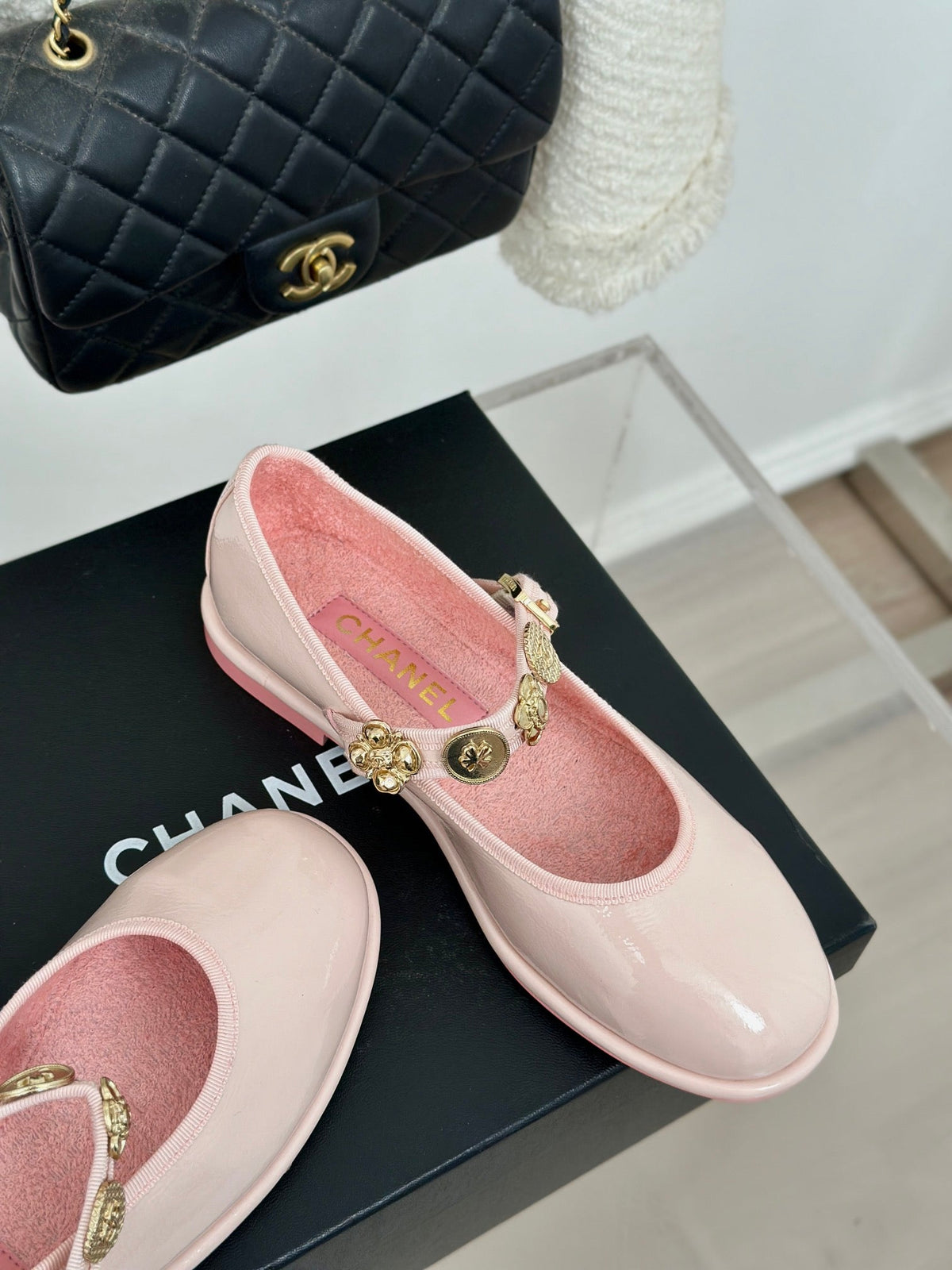 CC Mary Jane Glossy Pastel Pink Cowhide And Lambskin