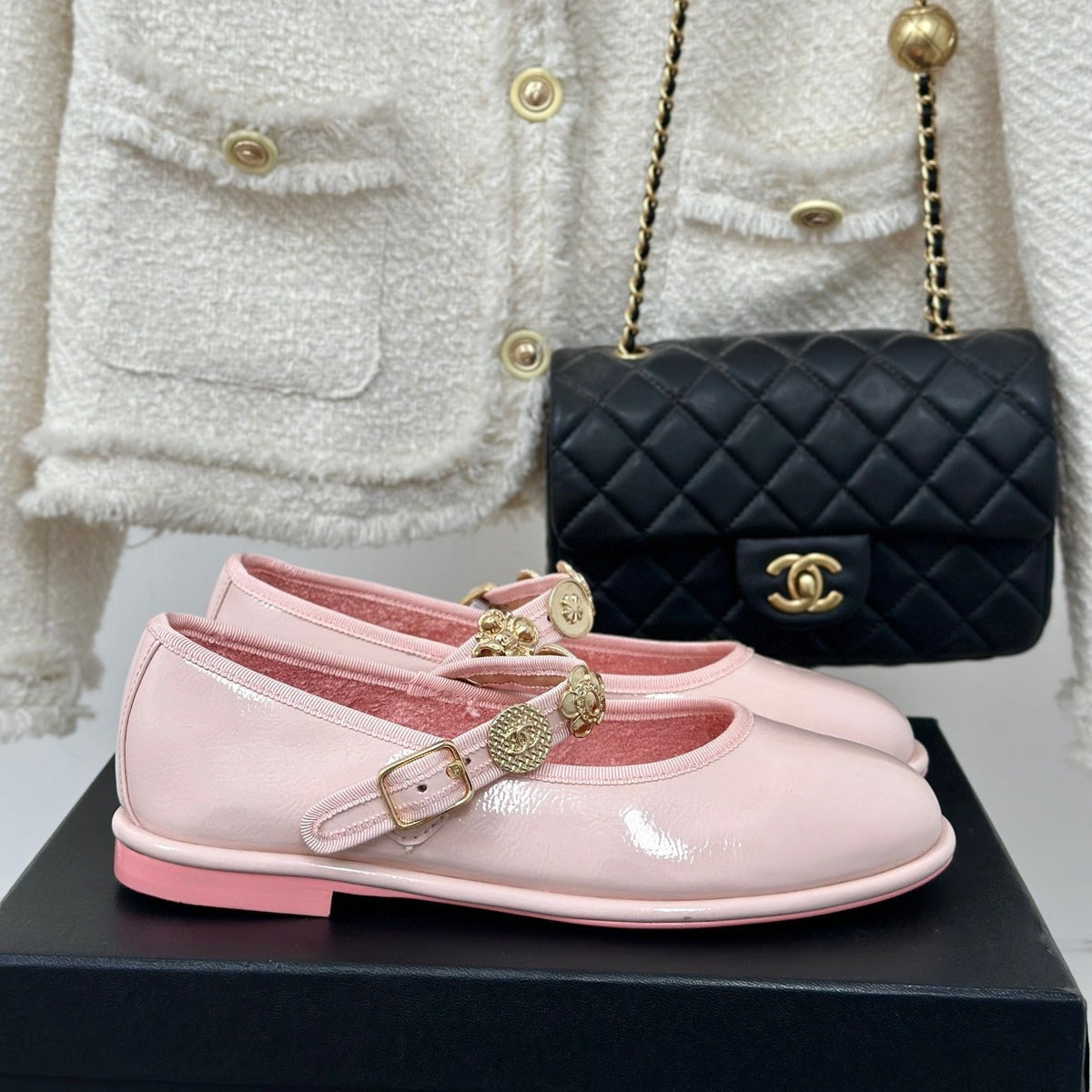 CC Mary Jane Glossy Pastel Pink Cowhide And Lambskin