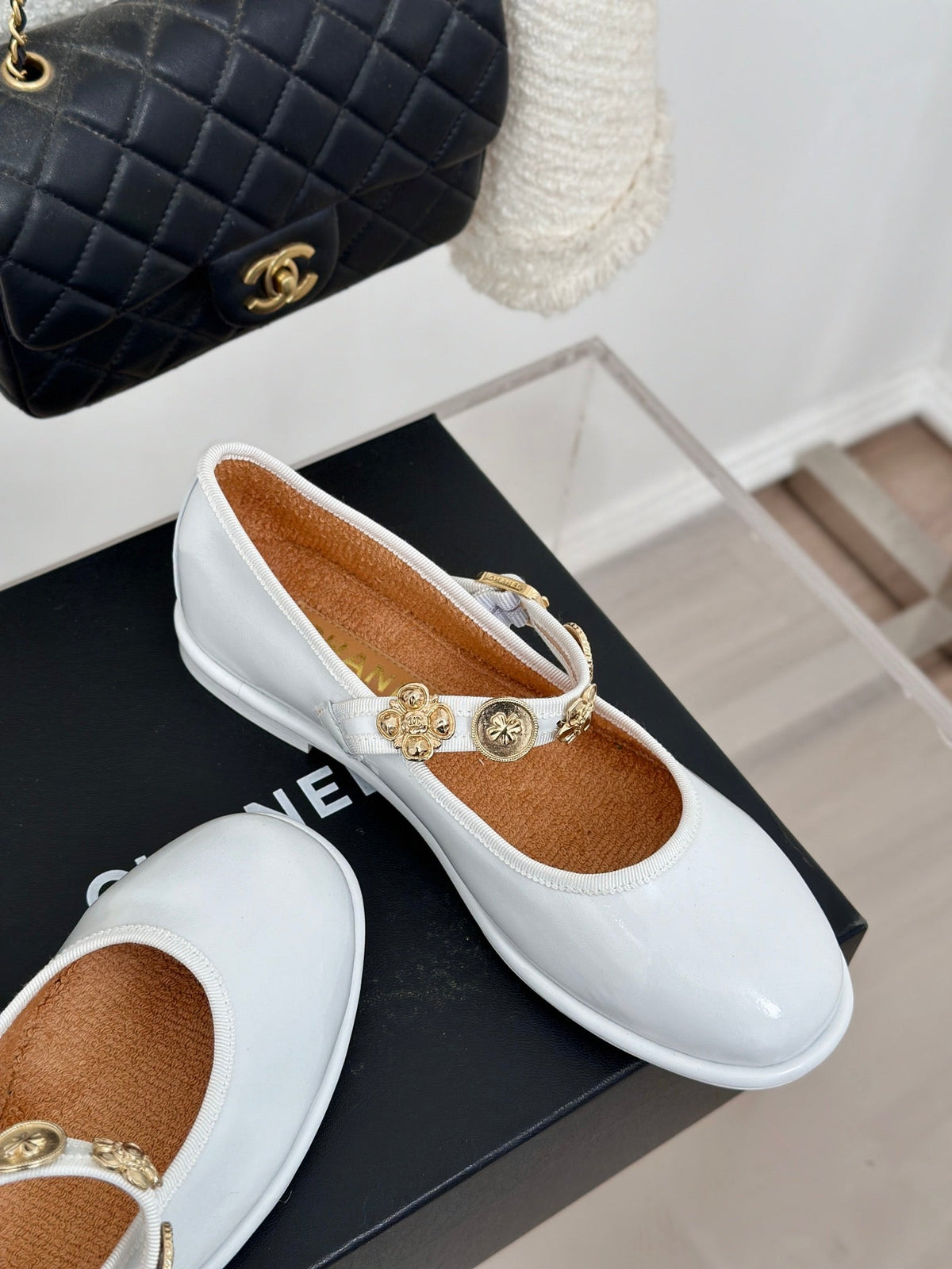 CC Mary Jane Glossy White Cowhide And Lambskin