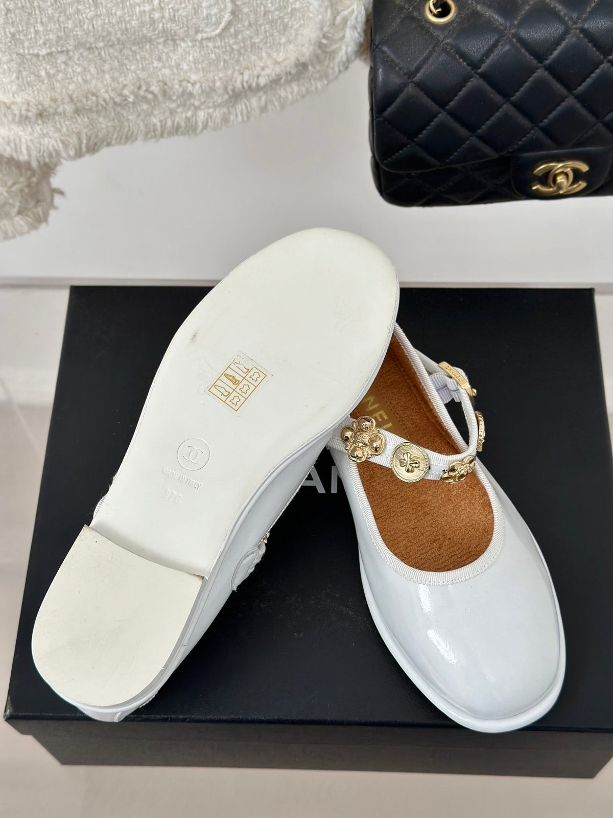 CC Mary Jane Glossy White Cowhide And Lambskin