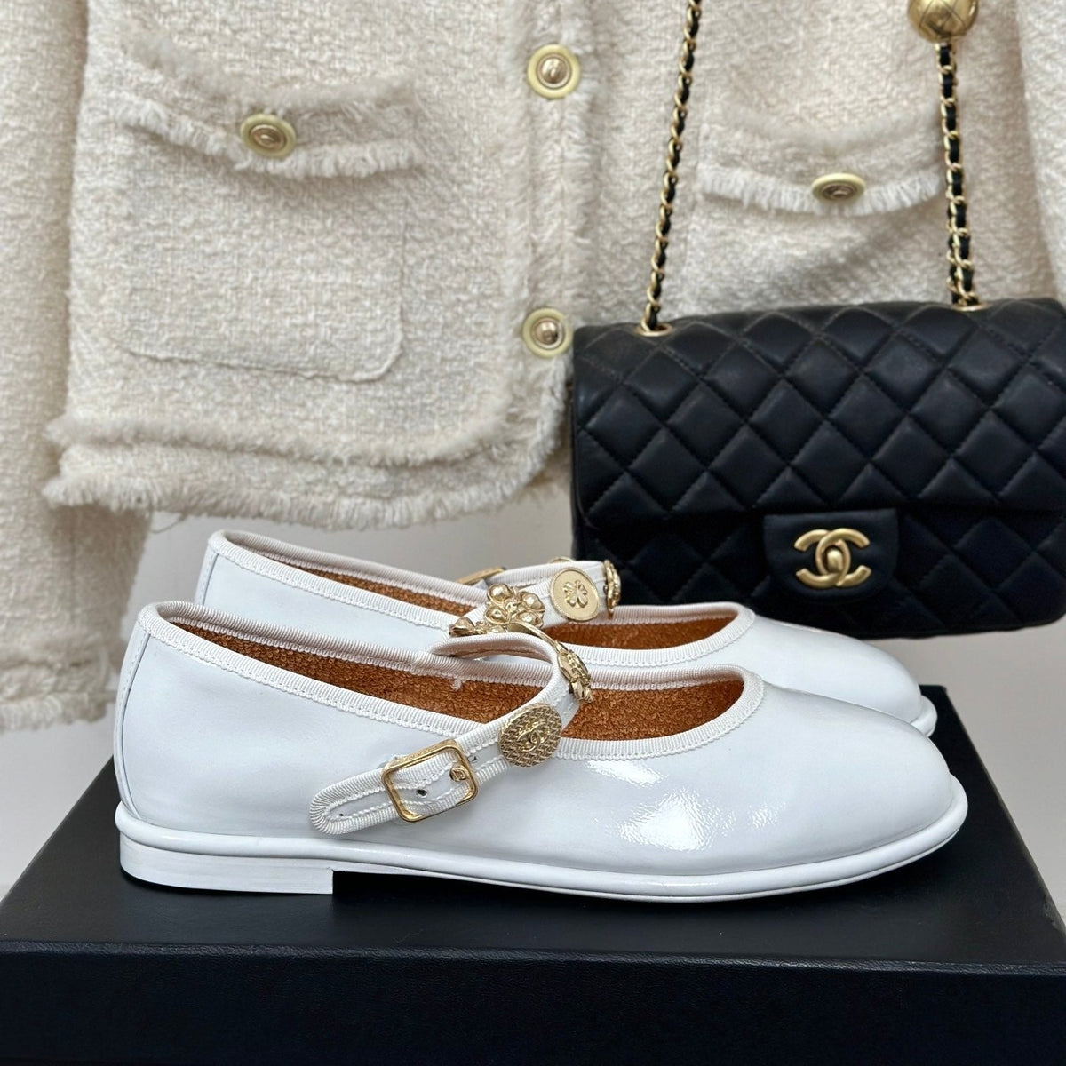 CC Mary Jane Glossy White Cowhide And Lambskin