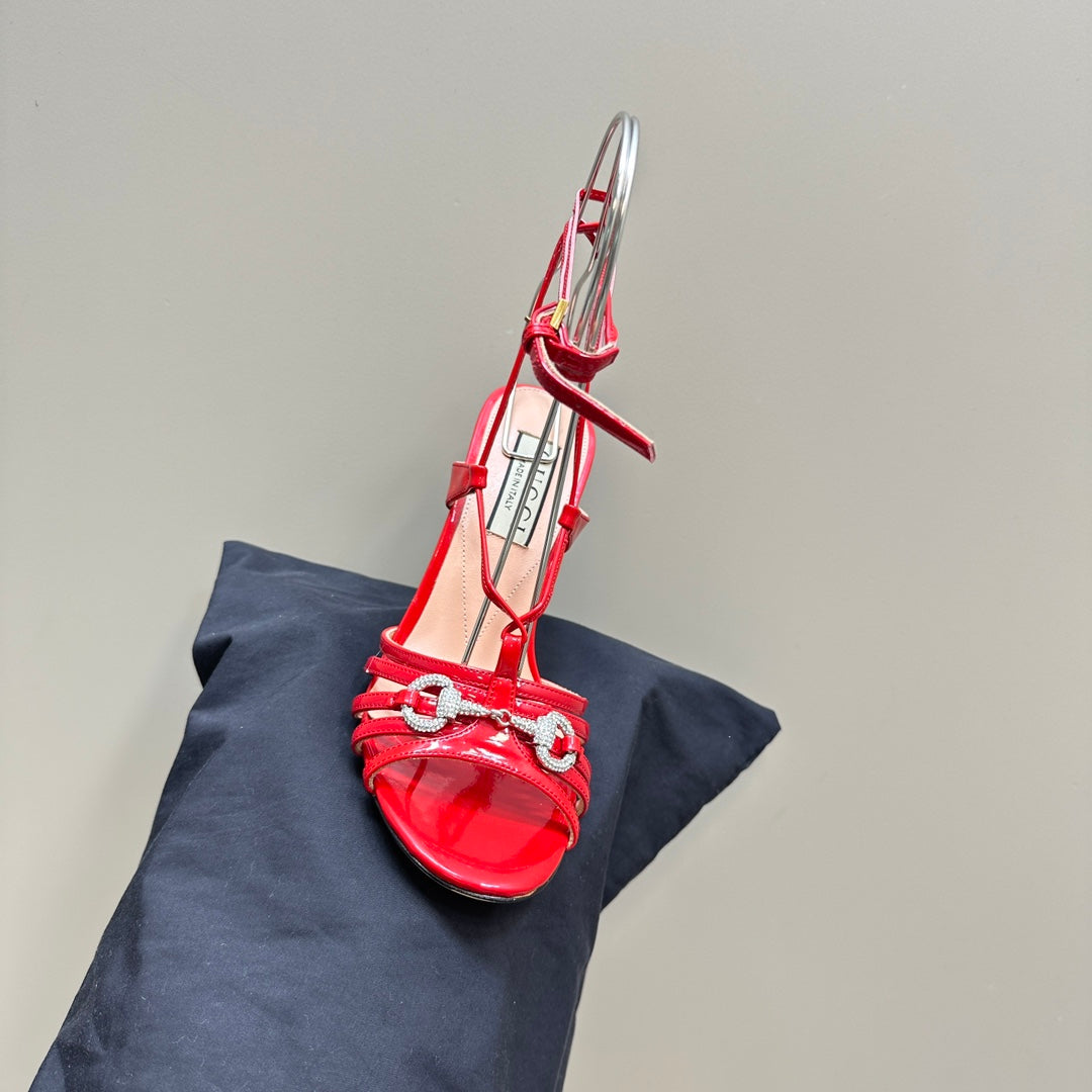 GG CRYSTAL HORSEBIT SANDAL CRIMSON LAMBSKIN