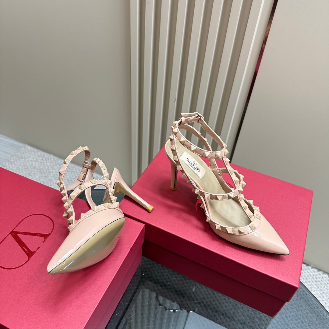 Rockstud Slingback 95mm Pink Patent Calfskin
