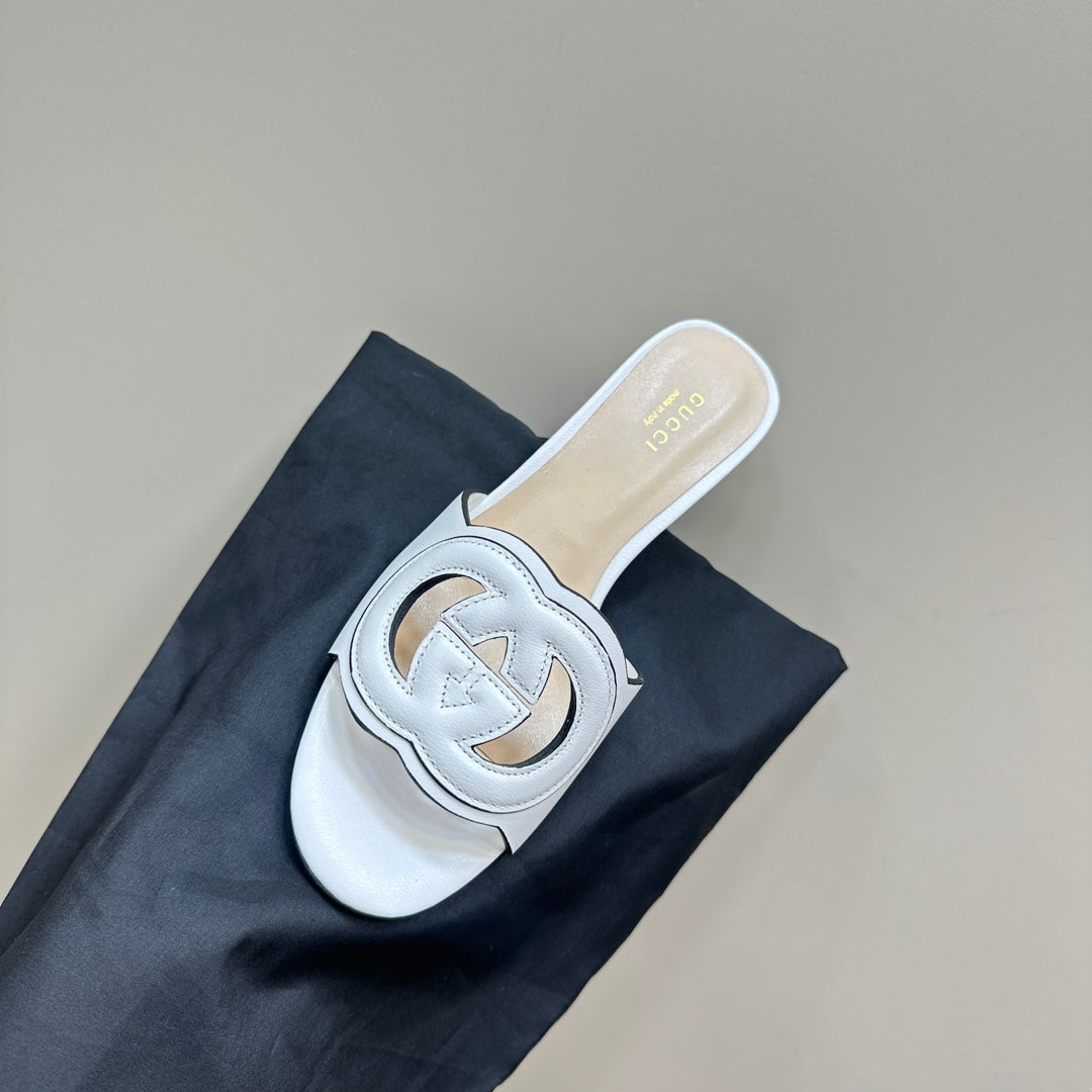 MID-HEEL 5 CM MULE IN WHITE CALFSKIN