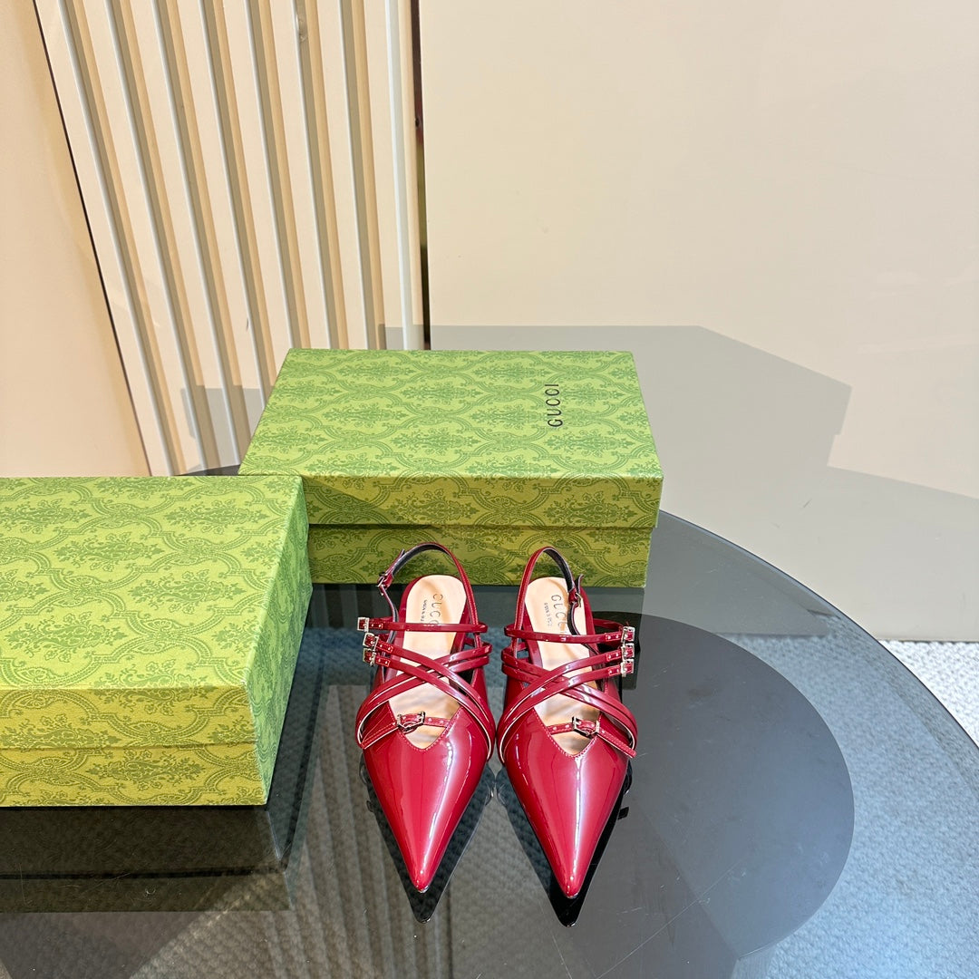 SLINGBACK CROSS STRAP IN CRIMSON RED CALFSKIN