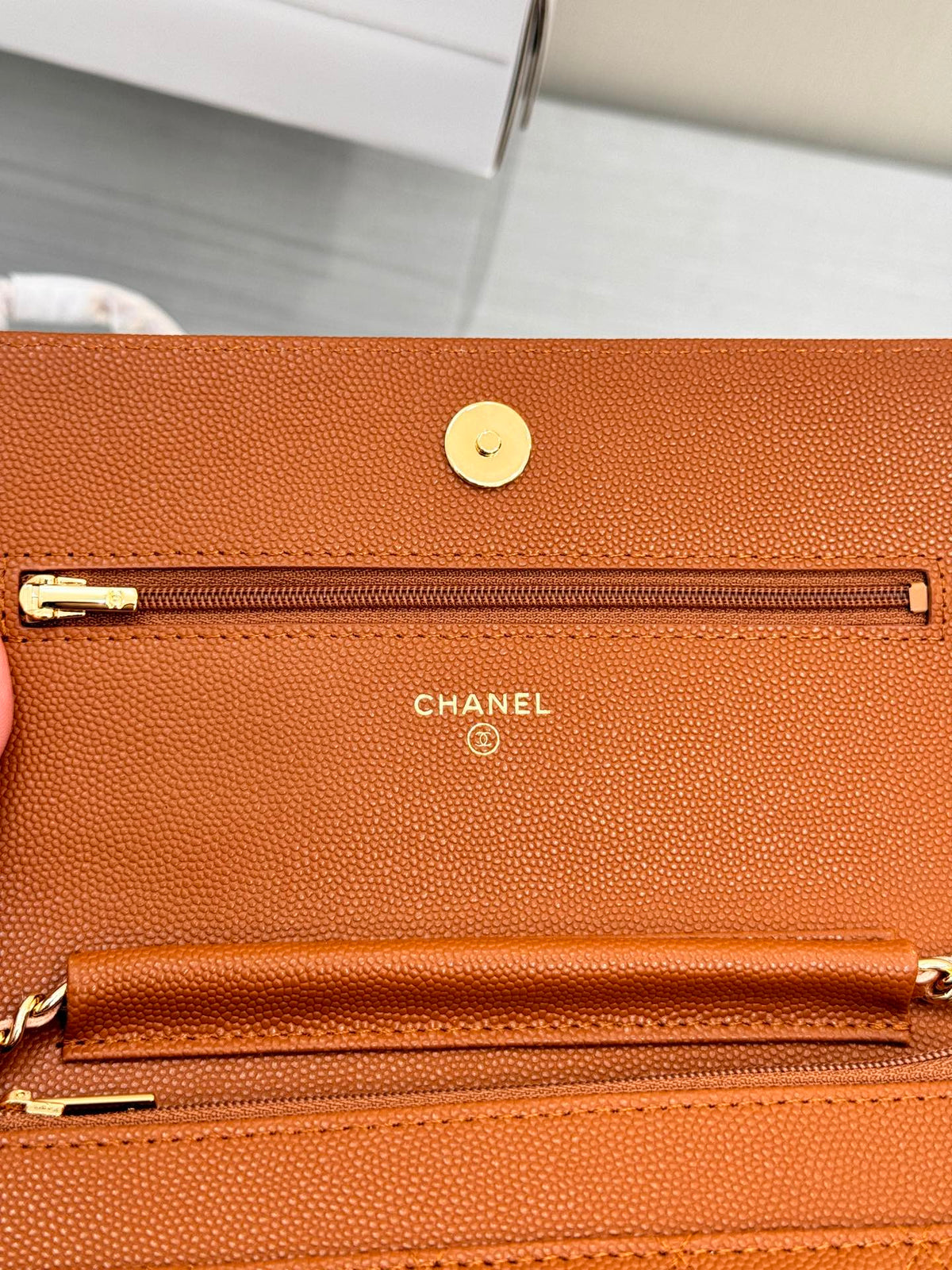 WOC 19CM ORANGE CAVIAR GOLD HARDWARE