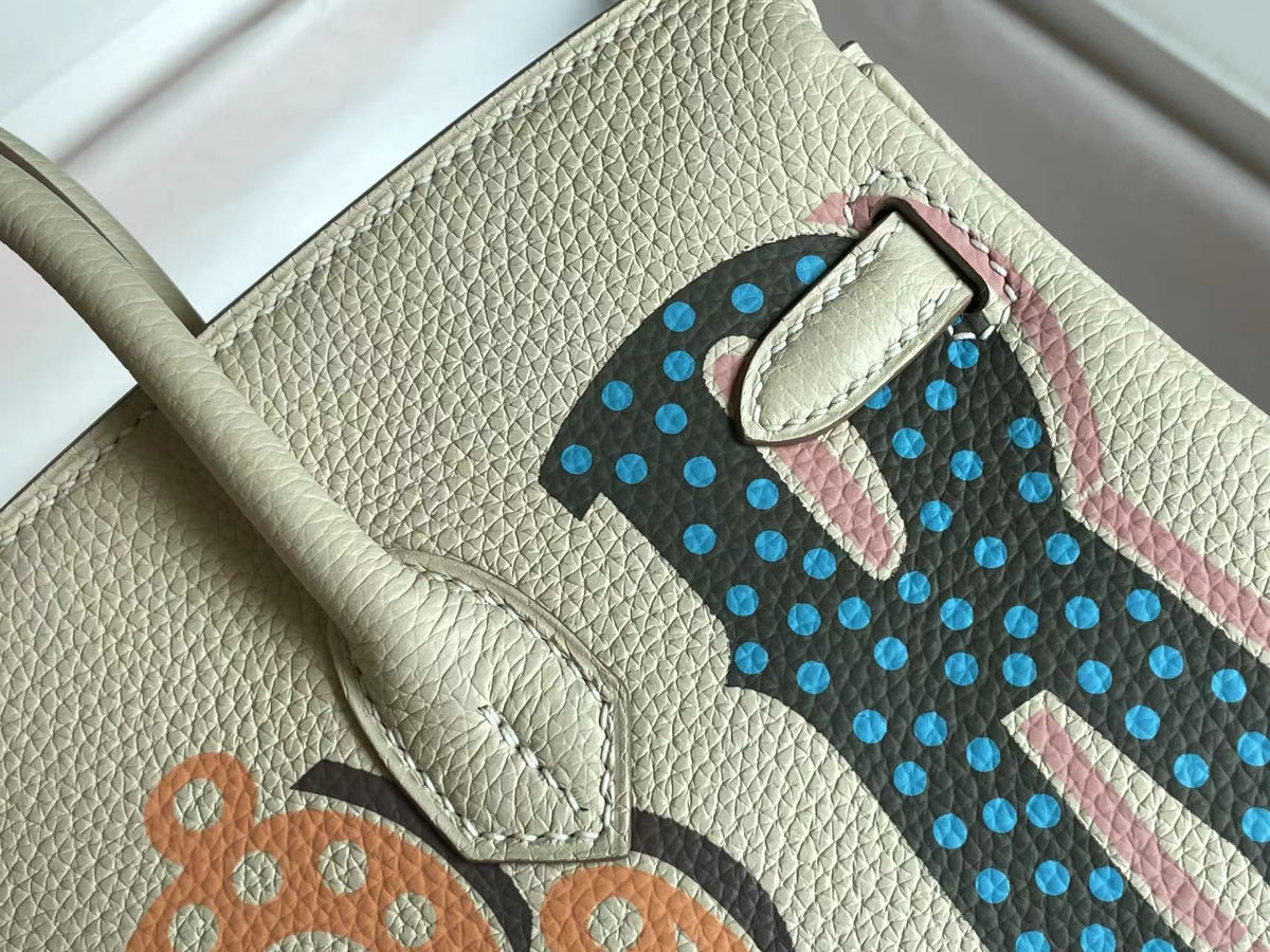 BIRKIN 25 BAG IN WHITE CREAM CALFSKIN WITH COLORFUL STICKER (MADE - TO - ODER)