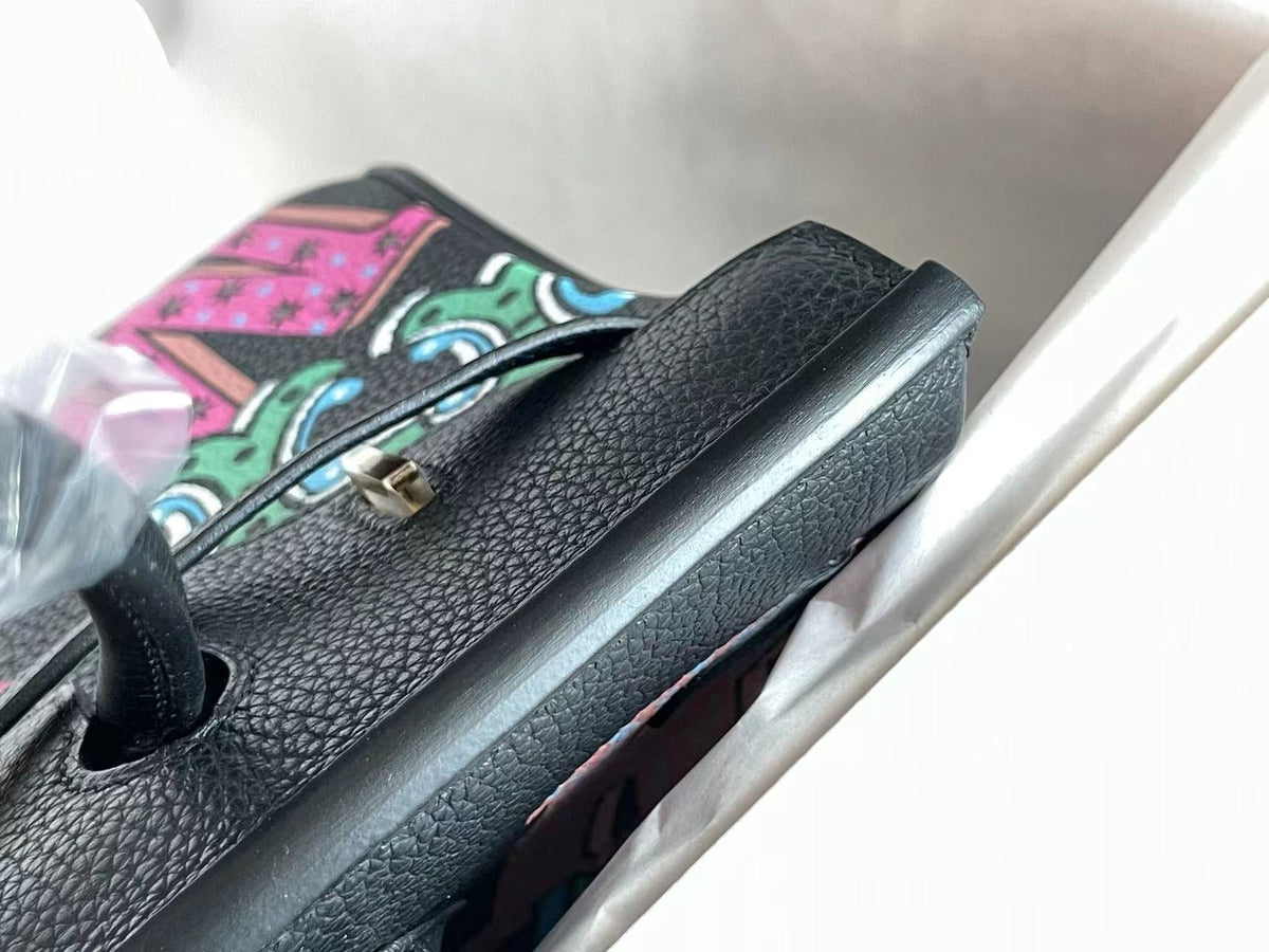 BIRKIN 25 BAG IN BLACK CALFSKIN WITH COLORFUL STICKER (MADE - TO - ODER)