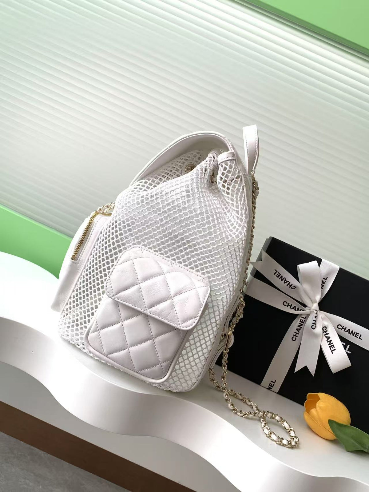 cc 25S Backpack 31cm White Mesh Calfskin