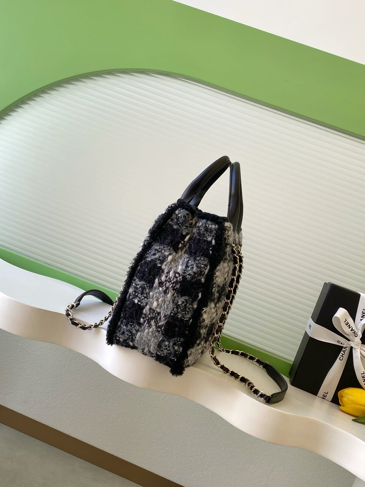 CC 2025 Bag Black Tweed Fabric Leather