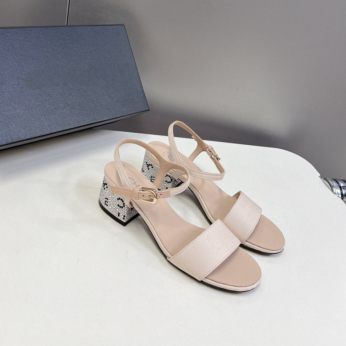 slingback sandal 45 beige calfskin crystal