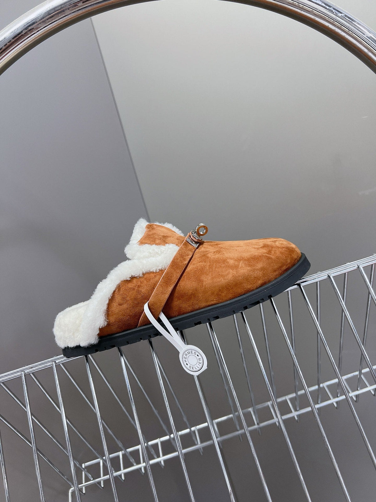 OZ Mule Dark Brown Suede White Shearling