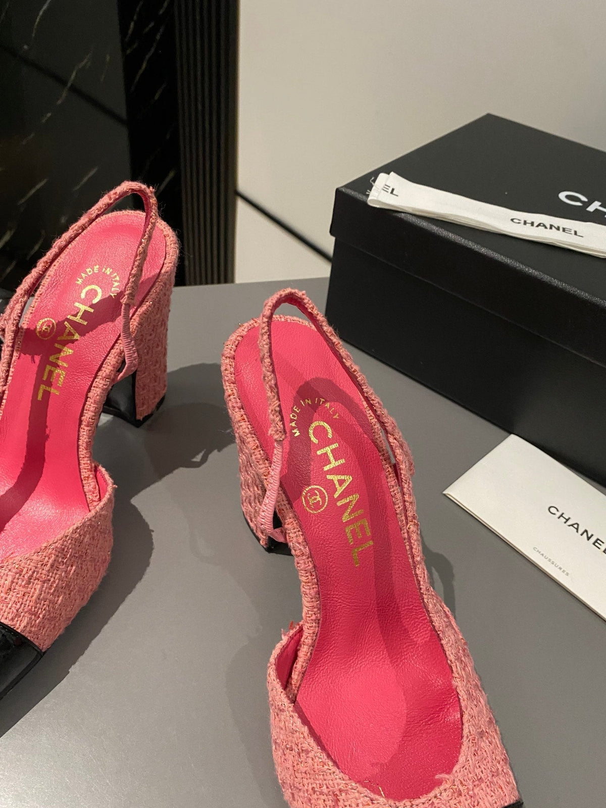 CC Slingback 95mm Pink Red Tweed Fabric