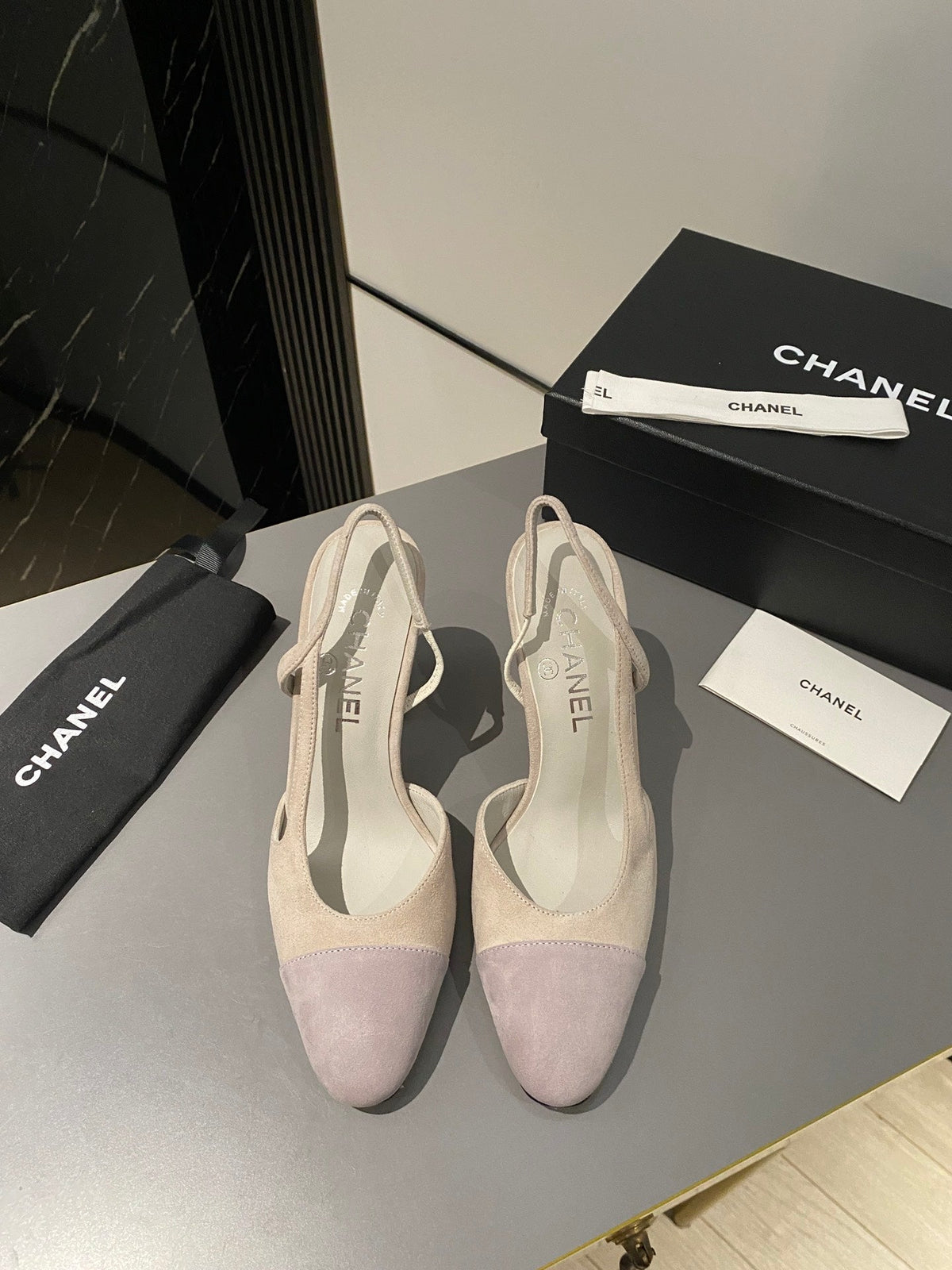 CC Slingback 95mm Light Beige Purple Suede