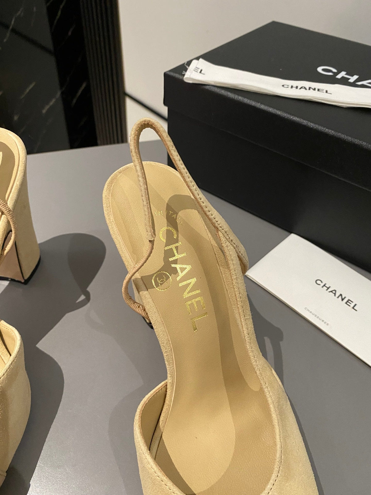 CC Slingback 95mm Beige Brown Suede