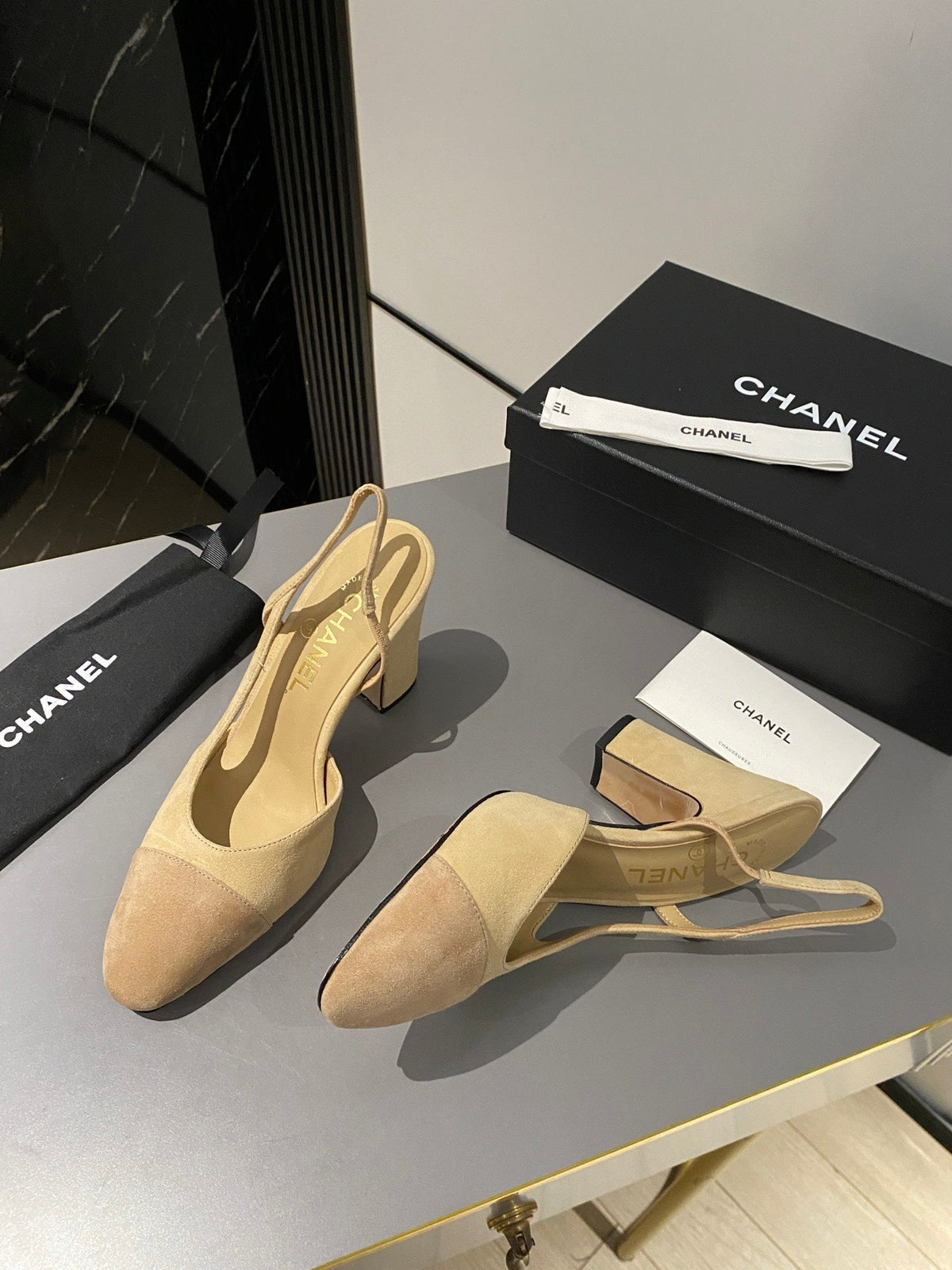 CC Slingback 95mm Beige Brown Suede